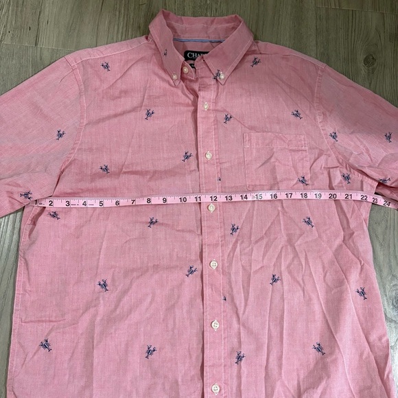 Chaps Mens L Red Pink Lobster Print Short Sleeve Button Down Shirt Front Pocket - Picture 6 of 8